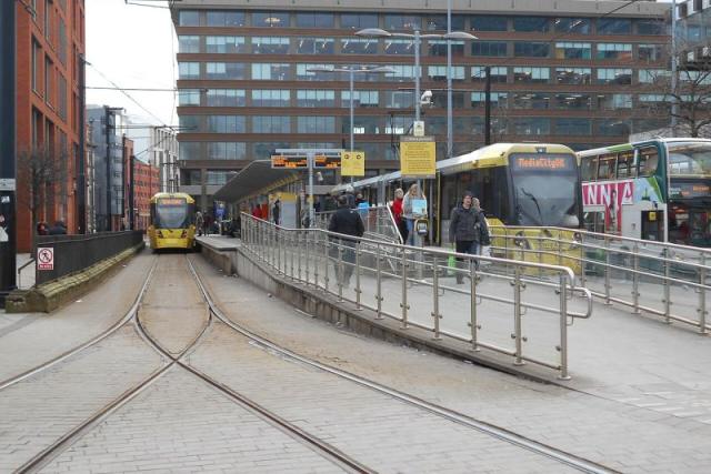 A tram in Piccadilly Gardens