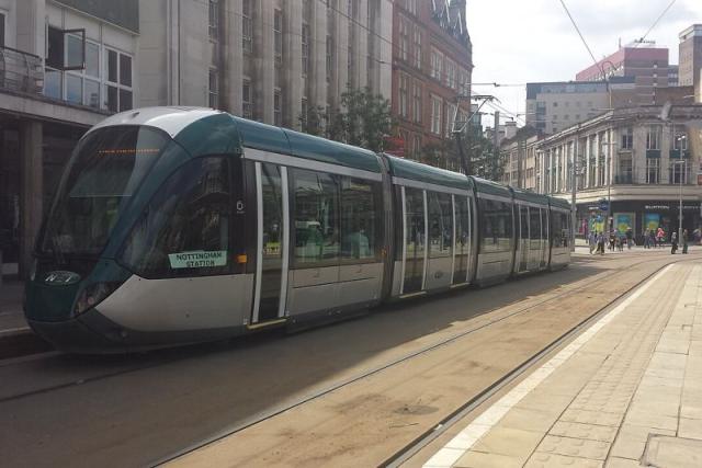 A tram in Old Market Square