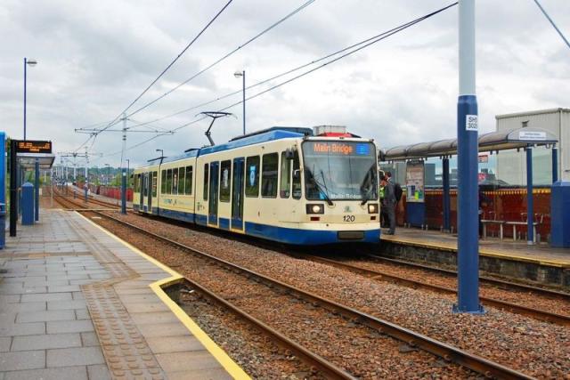 A tram at Sheffield station