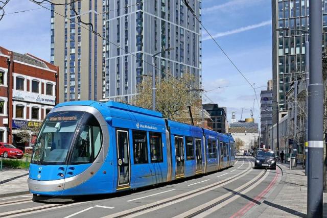 A tram on Broad Street, Birmingham